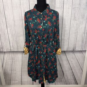 Matilda Jane Women's Small Multicolor Floral Fa La La Contrast Cuff Shirt Dress